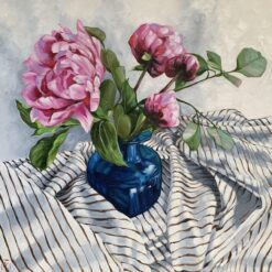 Peonies with Gum Leaf and Stripe - Alicia Cornwell