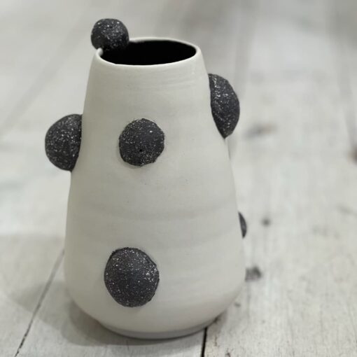 White vase with black textured bubbles - Sol Contardo