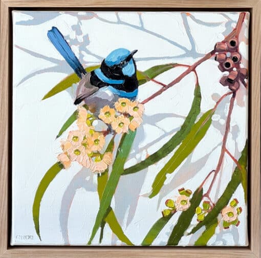 Blue Wren with Blush Gum Blossom - Kirsty McIntyre