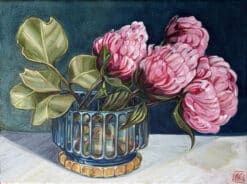 Peonies and dollar gum in glass - Alicia Cornwell