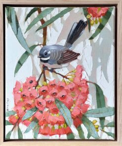 Alternative view of Grey fantail with pink blossom - Kirsty McIntyre